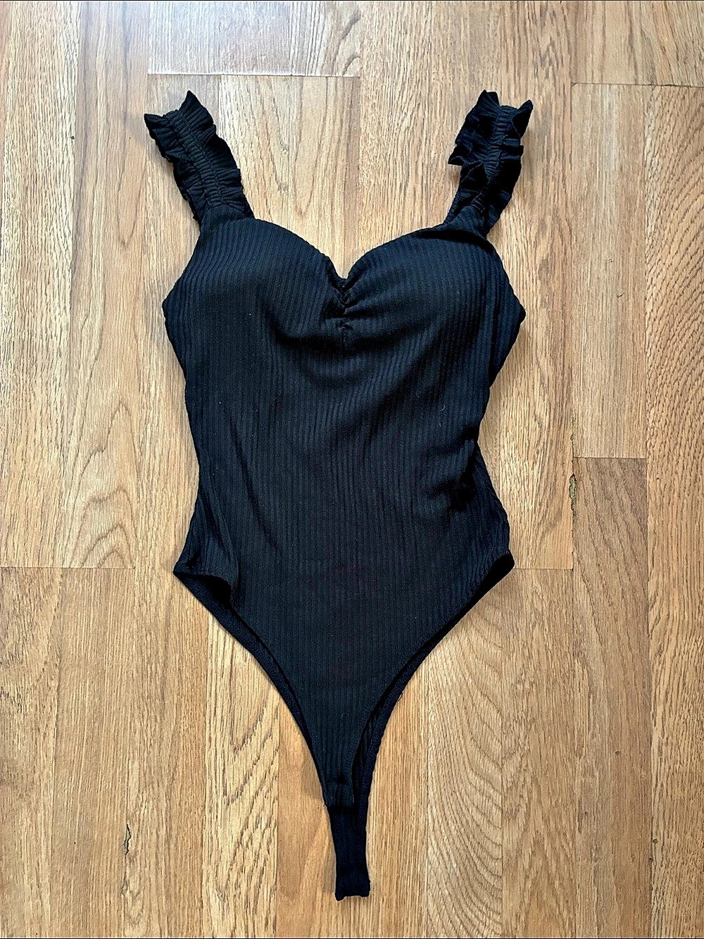 Hute Mode Ribbed One-Piece Swimsuit in Black Size Medium